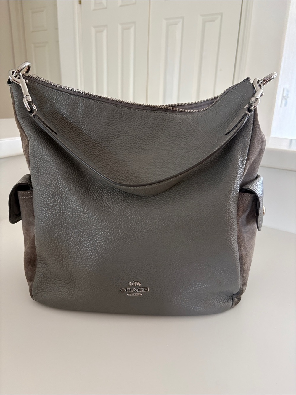Coach Pebbled Leather Shoulder Bag in Dark Gray